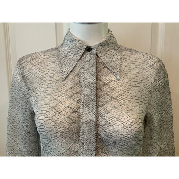 Victoria Beckham Gray & Black Sheer Snakeskin Print Button-Up Shirt $795, Size 4 - Picture 2 of 10